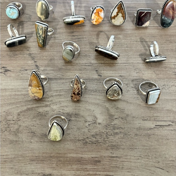Vintage Jewelry - Lot Of 17 Sterling Silver And Stone Rings